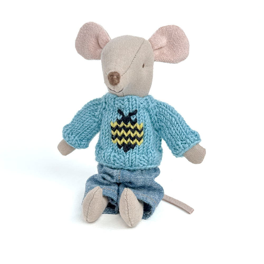 Blue Sweater with Bee for Maileg Mouse