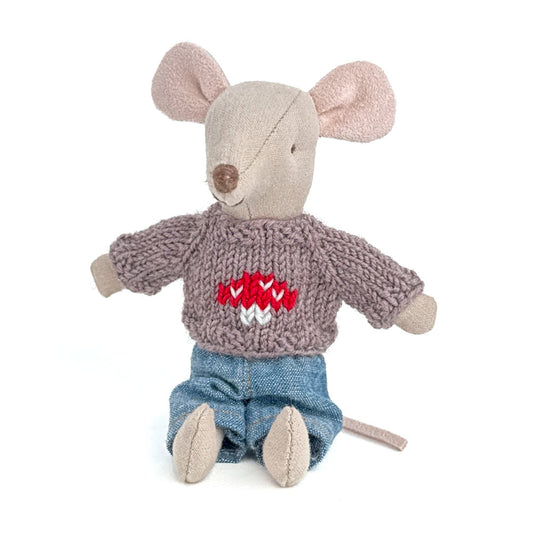 A brown sweater with mushroom design for Maileg Mice