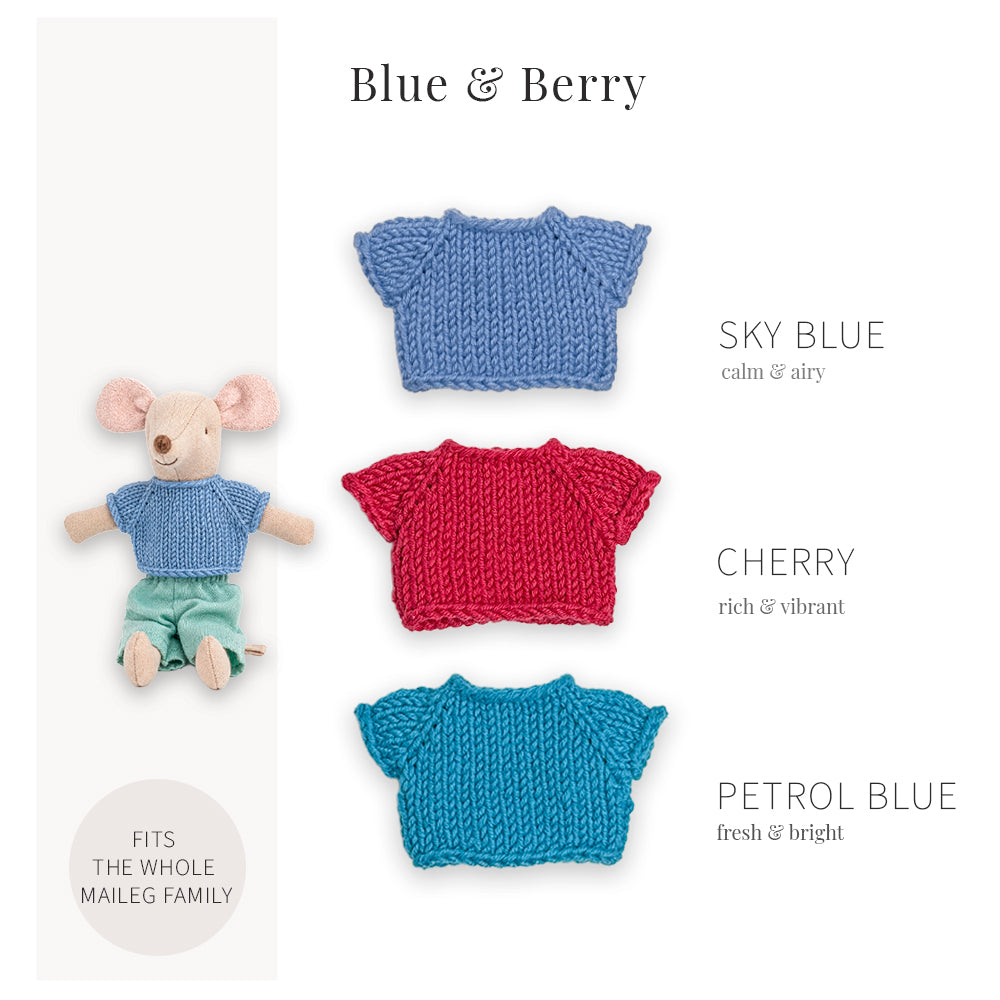 Handmade Cotton Tops for Maileg Mouse | Blue & Berry