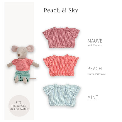 Handmade Cotton Tops for Maileg Mouse | Peach & Sky