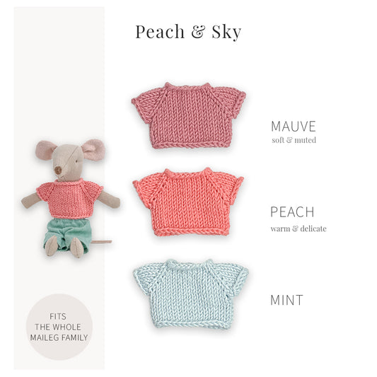 Handmade Cotton Tops for Maileg Mouse | Peach & Sky