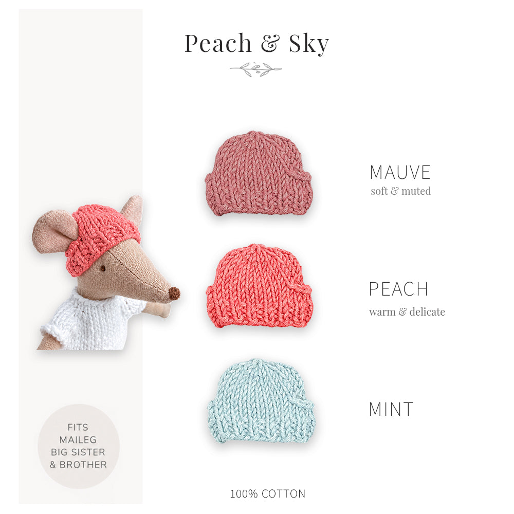 Handmade Cotton Hats for Maileg Mouse | Peach & Sky