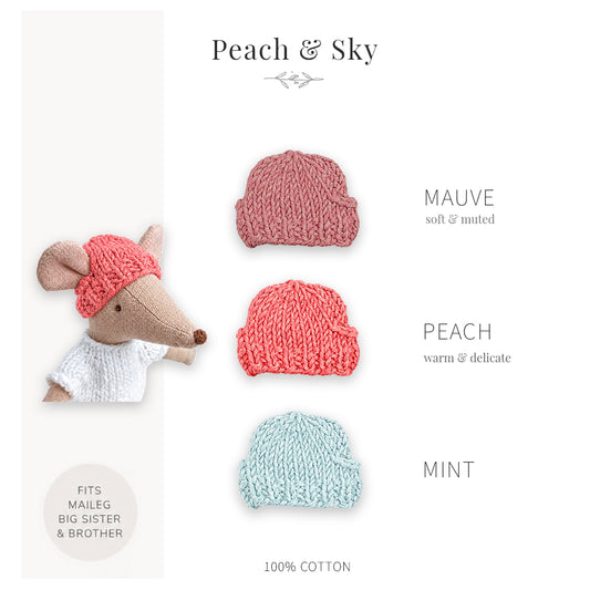 Handmade Cotton Hats for Maileg Mouse | Peach & Sky
