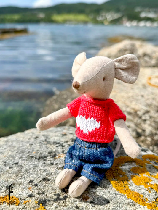 Shirt for Maileg Mouse - Red with heart