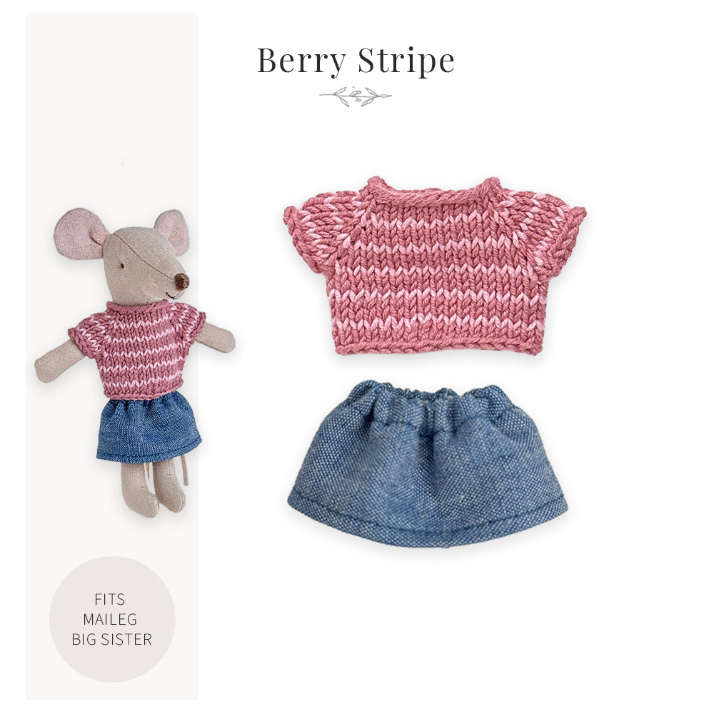 Outfit for Maileg Mouse - Berry Stripe