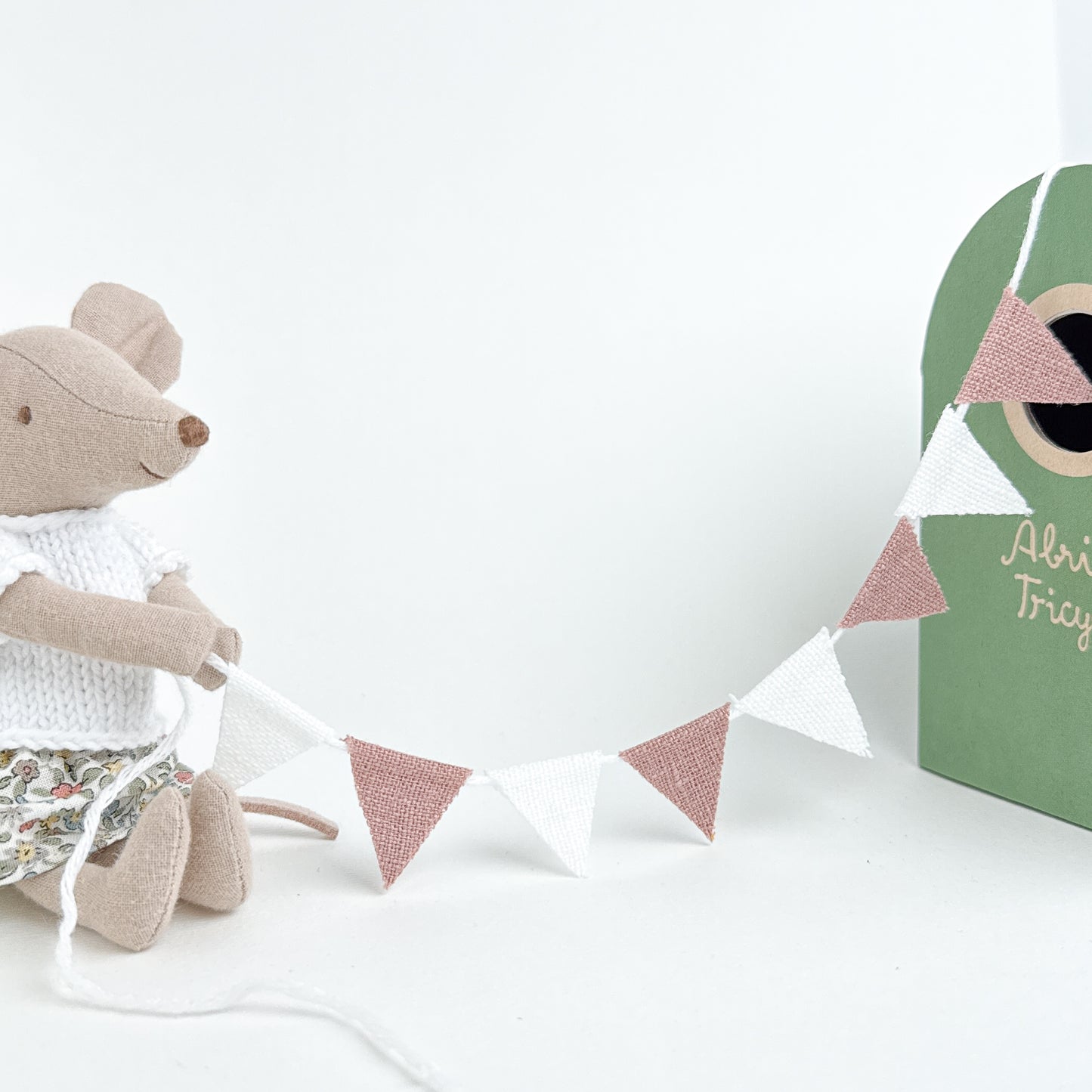 Rose & Linen Bunting flags - Dollhouse Fabric Garland