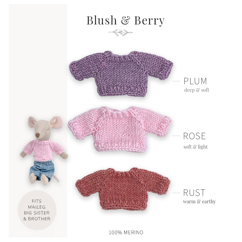 Sweaters for Maileg Mouse - Blush & Berry