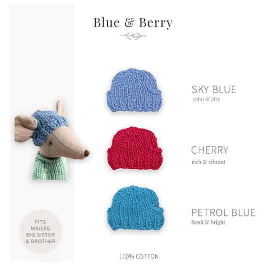 Handmade Cotton Hats for Maileg Mouse | Blue & Berry