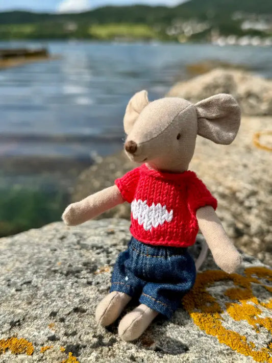 Shirt for Maileg Mouse - Red with heart