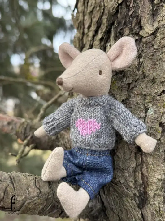 Sweater for Maileg Mouse - Grey with heart