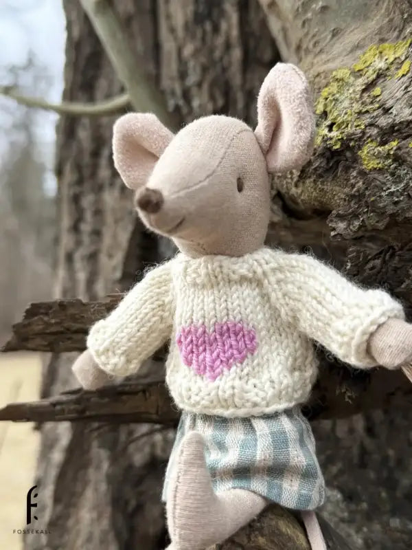 Sweater for Maileg Mouse - White with heart - 1